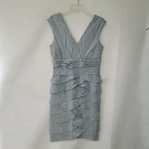 Roulette Dress Womens 8‎ Misty Green Grey Double V-Neck Ruffled Sheath Stretch